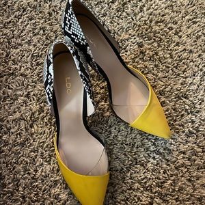 Snakeskin and yellow heels